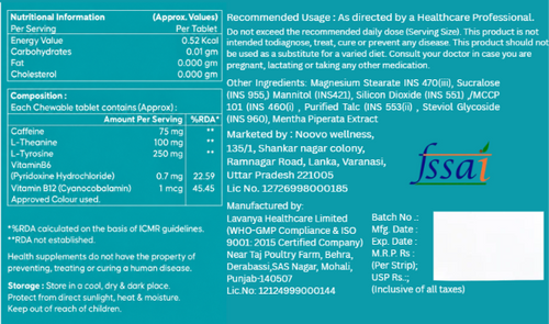NUTRACEUTICAL (CAFFEINE, L-THEANINE, L-TYROSINE, PYRIDOXINE HYDROCHLORIDE, CYANOCOBALAMIN, MENTHA PIPERATA EXTRACT TABLET)